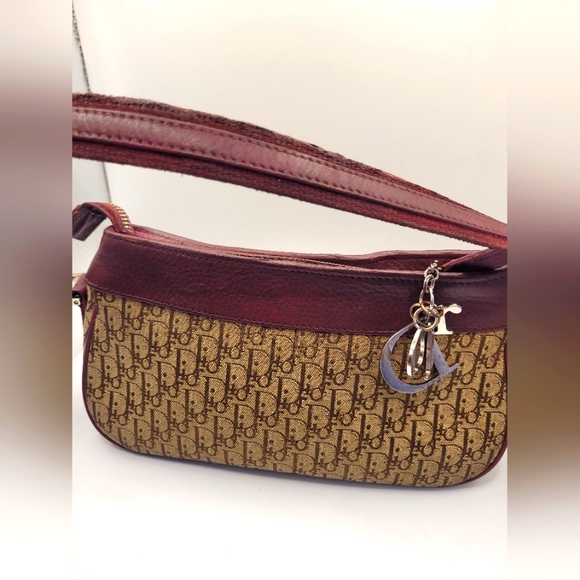 Christian Dior Columbus Burgundy Leather Canvas Handbag - Picture 2 of 6